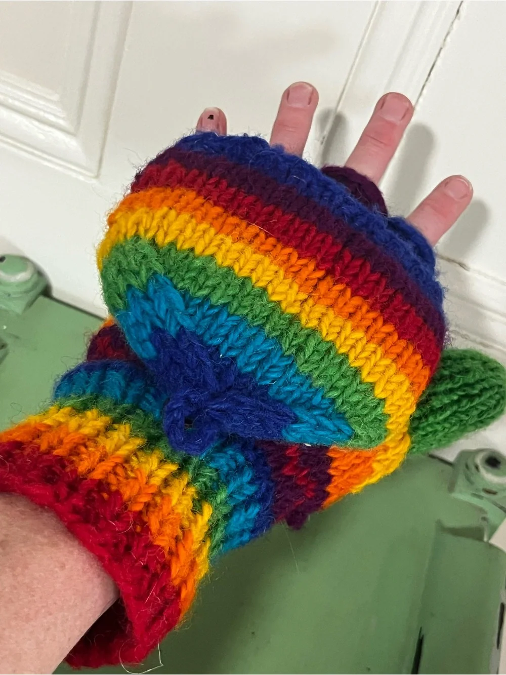 Pride Rainbow Convertible Mittens / Fingerless gloves 100% Wool Fleece Lined